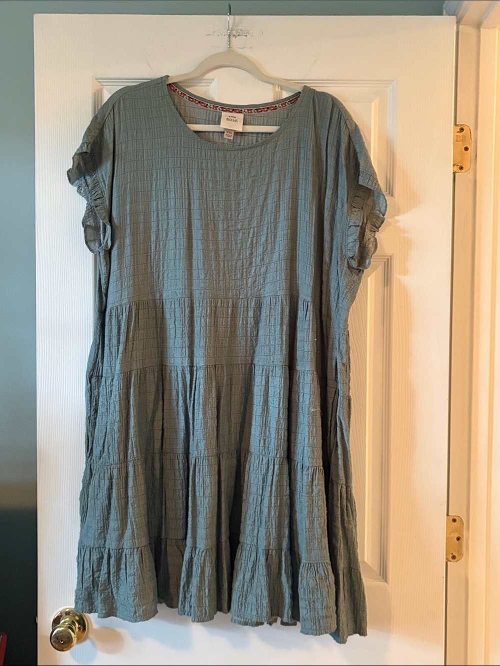 Tiered Short-Sleeve Midi Dress in Sage Green